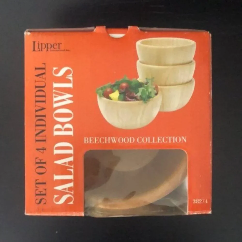 NEW Lipper Wooden Salad Bowls Collection Set of 4 Brown NEW